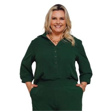 Imagem de Blusa Plus Size Air Flow Gola V com Botões  Leve, Não Marca e Valoriza