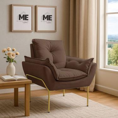 Imagem de Poltrona Decorativa Opala Amamentação Para Sala Base De Ferro Dourada Suede ME-ecommerce