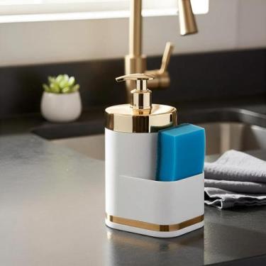 Imagem de Organizador pia cozinha porta detergente esponja branco dourado Future