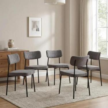 Imagem de Kit com 6 Cadeiras para Sala de Jantar Estofadas em Aço Mona Cinza Yes