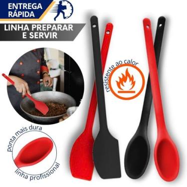 Imagem de Kit 2 peças Colher e Espátula Raspadora de Silicone Cabo Grande 30cm M