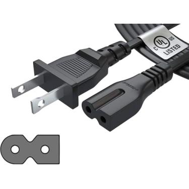 Imagem de Cabo de alimentação polarizado Pwr longo de 6 pés 2 garras para Vizio-LED-TV Smart-HDTV E-M-Series e outros 2 adaptadores de ranhuras AC-Parede-cabo: IEC-60320 IEC320 C7 para NEMA 1-15P