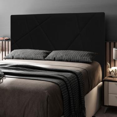 Imagem de Cabeceira Cama Box King Size Mali Estofada na Parede Madeira Maciça Suede Preto Abmaza