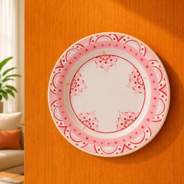 Imagem de Pires Decorativo de Parede com Suporte Arabesco em Cerâmica Resistente Branco