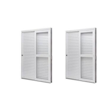 Imagem de Kit com 2 Portas de Aço Veneziana de Correr Lateral 215x142cm 3 Folha 