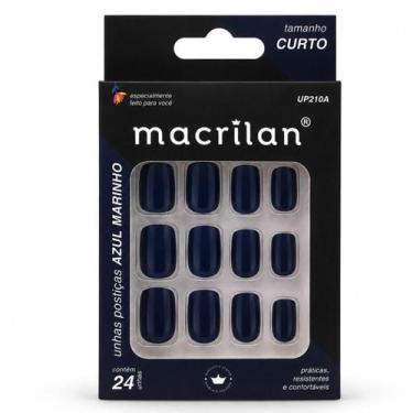 Imagem de Unhas Postiças Macrilan Azul Marinho Curto 24 Unidades Up210a