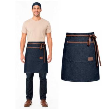 Imagem de Avental de Cintura Jeans Couro Bar Restaurante Cozinha 10un - CASACHA
