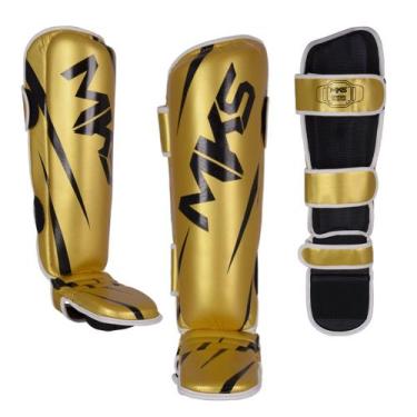 Imagem de Caneleira de Muay Thai e Kickboxing MKS Champions V3 Dourado/Preto, G
