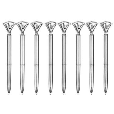 Imagem de Caneta esferográfica de metal com 8 peças Sun Kea com diamante grande/material de escritório para presente, tinta preta, função de ampliação, Prata, One Size
