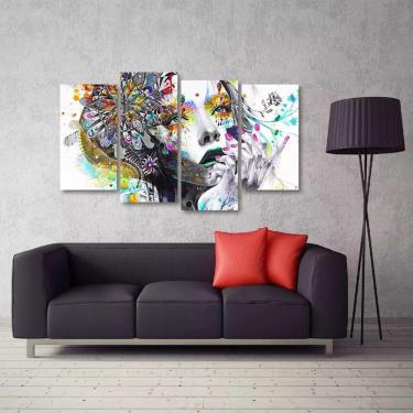 Imagem de Quadro Mulher Abstrato Sala Escritório Em Tecido 4 Peças