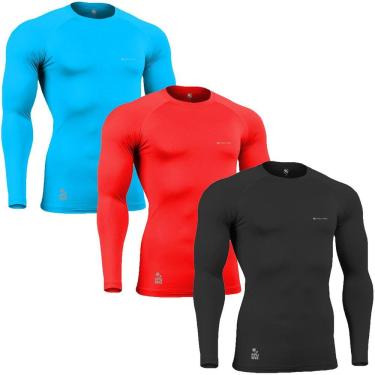 Imagem de Kit C/ 3 Camisas de Compressão Térmica Stigli Pro Proteção Solar FPU50+ Manga Longa Poliamida
