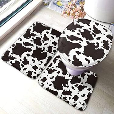 Imagem de Tapete de banho de vaca vaca leiteira vintage poliéster 3 peças tapete de banheiro absorvente, como imagem, 400 MMx600 MM