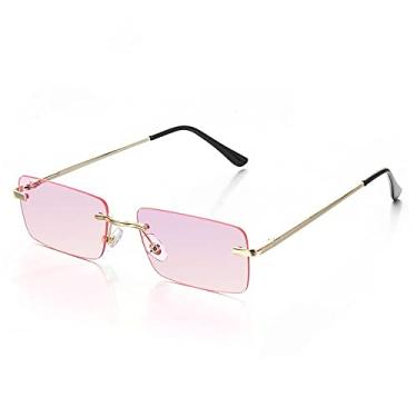 Imagem de Óculos femininos ovais sem armação com lente de corte de diamante vintage óculos de sol ovais vintage óculos de sol uv400, cinza laranja, multi