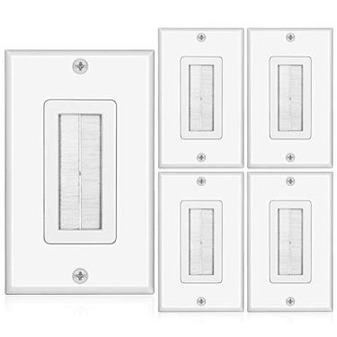 Imagem de Placa de parede para pincel TNP – Cabo de entrada para escova de acesso, unidade/dual, triplo, alça de estilo, abertura de porta, tomada de fiação, plugue decorativo, painel de montagem de tomada, 1 Gang (5 Pack), White