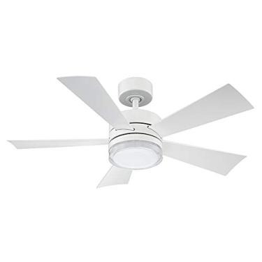 Imagem de Wynd Ventilador de teto inteligente de 5 lâminas para ambientes internos e externos, branco fosco de 106 cm com kit de luz LED de 3000 K e controle remoto