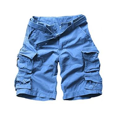 Imagem de Jueshanzj Bermuda cargo militar masculina vintage Bermudas de algodão com vários bolsos, Azul-celeste, G