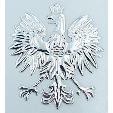 Imagem de Polônia, águia polonesa cromada acabamento prata emblema 3D adesivo carro bicicleta 2,5" flexível