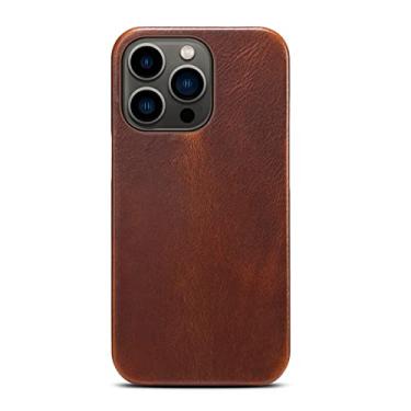 Imagem de Capa para iPhone 14/14 Pro/14 Plus/14 Pro Max, capa traseira de couro PU premium fina capa dura à prova de choque antiderrapante arranhões leve pele protetora de corpo inteiro, marrom, 14 Plus 6,7 polegadas