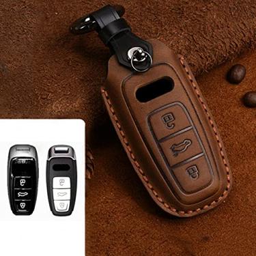 Imagem de YJADHU Chaveiro de couro masculino feminino chaveiro capa de chave de carro suporte de carro, apto para Audi A1 A3 A4 A5 Q7 A6 C5 C6,7