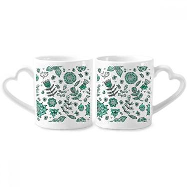 Imagem de Conjunto de canecas de porcelana para casal, flores verdes, folhas desenhando, plantas, conjunto de canecas de porcelana para