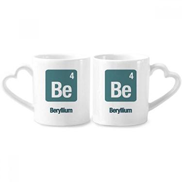 Imagem de Be Beryllium Chemical Element Chem Conjunto de canecas de porcelana para casais, copo de cerâmica para amantes, alça de coração