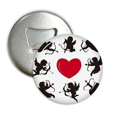 Imagem de Emblema multifuncional com estampa de coração vermelho e anjo cupido com ímã de geladeira