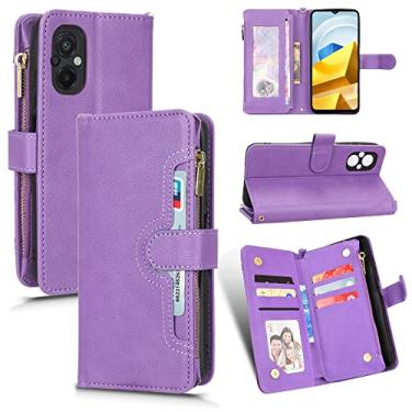 Imagem de Capas de telefone de negócios de moda de luxo compatíveis com Xiaomi Poco M5 Poco M 5 capa de couro com zíper 6 slots de cartão clipe de carteira à prova de choque (roxo, Xiaomi Poco M5)