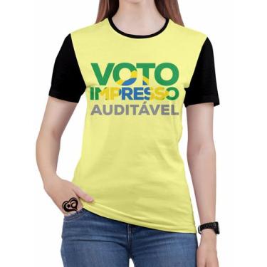 Imagem de Camiseta Voto Impresso Auditavel Feminina Blusa Amarelo - Alemark