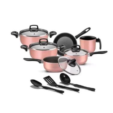 Imagem de Conjunto De Panelas 9 Peças Rosa Com Tampa De Vidro