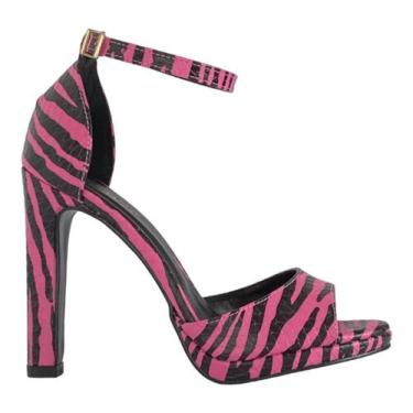 Imagem de Sandalia Pink Zebra Salto Grosso Meia Pata Lasenna Ref:46269P - Lasenn