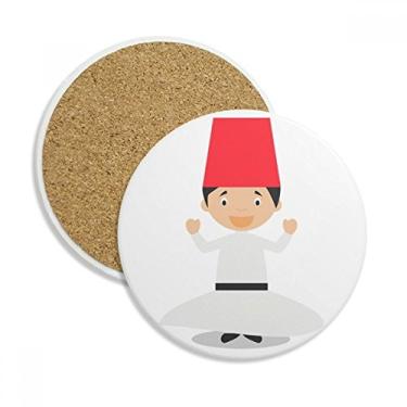 Imagem de Caneca de porta-copos branca com desenho dervishe e proteção de mesa, pedra absorvente