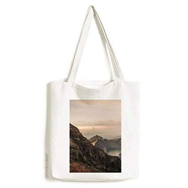 Imagem de Mountain Desert Sun Mist Clouds Lake sacola de lona bolsa de compras casual bolsa de mão