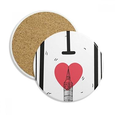 Imagem de Caneca de porta-copos com estampa de palavras I Love London com pedra absorvente de proteção de mesa