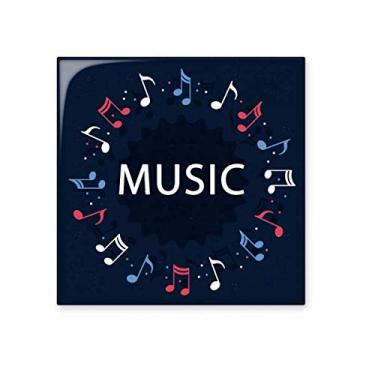 Imagem de Azulejo de cerâmica brilhante em formato redondo azul vermelho com notas musicais