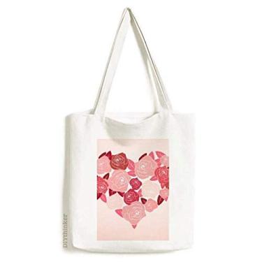 Imagem de Bolsa de lona em forma de coração rosas para dia dos namorados bolsa de compras casual