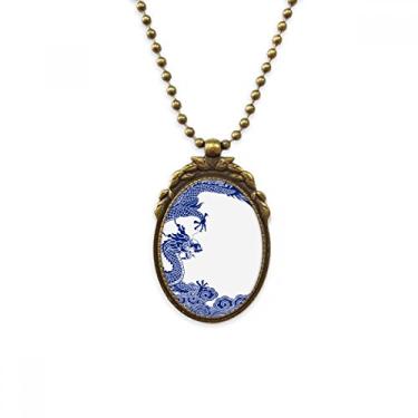 Imagem de DIYthinker Colar com pingente vintage de bronze envelhecido com dragão azul da cultura chinesa presente de luxo