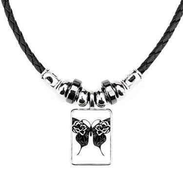 Imagem de DIYthinker Colar de borboleta com asas de rosa joia Torque pingente de corda de couro