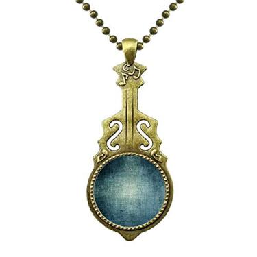 Imagem de DIYthinker Colar de metal escuro com estampa de textura áspera e arranhões em formato de violão antigo com pingente de música