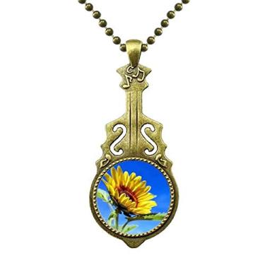 Imagem de DIYthinker Colar de girassóis com flor de céu azul e sol, joia antiga com pingente de música