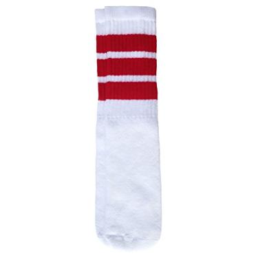 Imagem de Meias SkaterSocks de 35,5 cm para crianças, White /Red Stripes Style 1, 14