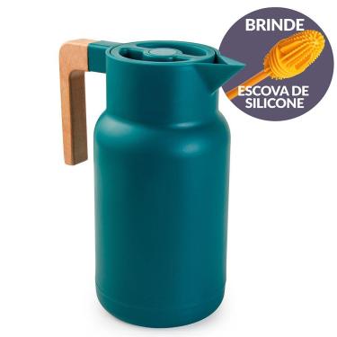 Imagem de Garrafa Térmica Wood Fashion Verde 1L e Escova Limpeza Termopro