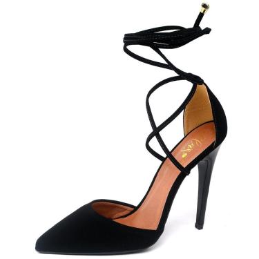Imagem de Scarpin Ellas Online Salto Alto Bico Folha Nobuck Preto