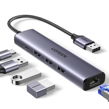 Imagem de UGREEN Adaptador USB 3.0 para Ethernet 5 em 1 Multiportas Hub com Gigabit RJ45 e adaptador de rede LAN com porta de alimentação tipo C, compatível com laptop, PC, MacBook, MacMini,