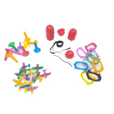 Imagem de Conjunto com 100 Mini Brinquedo Colorido para Crianças  Avião, Corneta, Dentadura, Nariz de Palhaço – Kit Lembrancinha Festa Infantil, Sacolinha Surpresa, Gincana, Prenda Escolar- Produto Nacional