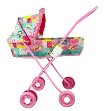 Imagem de Carrinho De Boneca Berço Dobrável Com Armação de Metal M&P Rosa Com Diversas Estampas Para Escolher (Estampa 2)