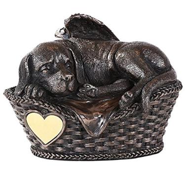 Imagem de Pet Memorial Angel Dog Sleeping In Basket Cremation Urn Bronze Finish Bottom Load 45 Cúbico
