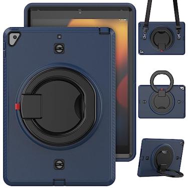 Imagem de QYiiD Capa para iPad Mini 5/Mini 4 (5ª/4ª geração 7,9"), capa protetora à prova de choque com protetor de tela, suporte giratório/suporte para lápis/alça de ombro, azul marinho/creme