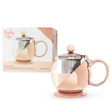 Imagem de Pinky Up Bule de chá revestido de ouro rosa, vidro transparente, aço inoxidável, filtro de infusor de folhas soltas, 700 ml