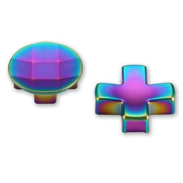 Imagem de eXtremeRate 2 peças de D-pads magnéticos metálicos arco-íris aura, azul e roxo, peças de reposição, kits de botões direcionais para controle Xbox One Elite e Xbox One Elite Series 2