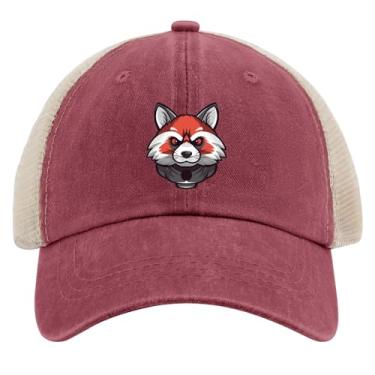 Imagem de Bonés de beisebol Red Panda Mascote Espor Boné Trucker para Adolescentes Retrô Snapbacks, Rosa profunda, Tamanho Único